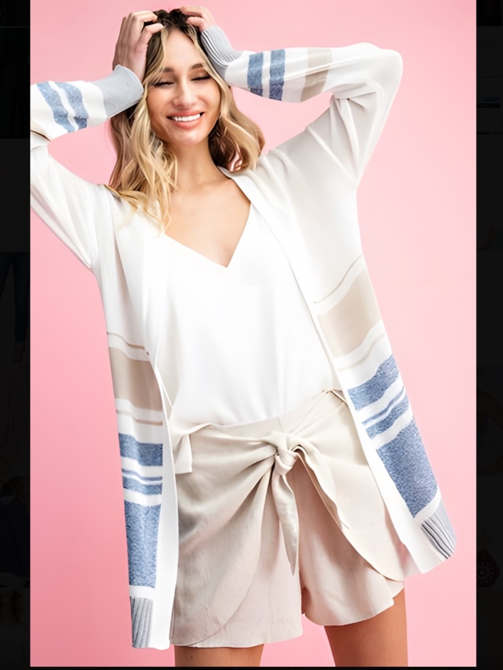 eesome Open Front Lightweight Striped Knit Cardigan Sweater